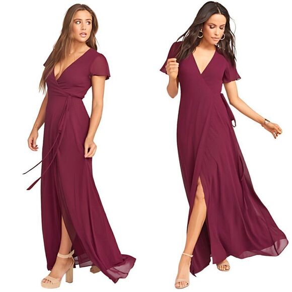 EUC Show Me Your Mumu Noelle Flutter Burgundy Merlot Wine Wrap Maxi Dress - Picture 1 of 6